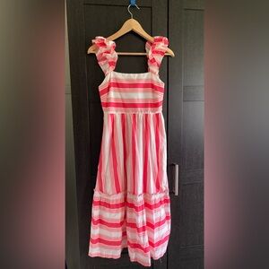 Petite striped squareneck midi dress - Guava Spring Blossom